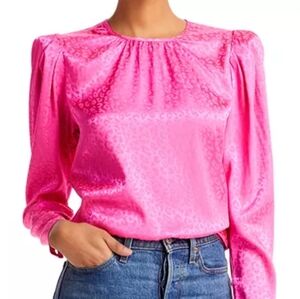 Aqua pink jacquard blouse. Size Large.